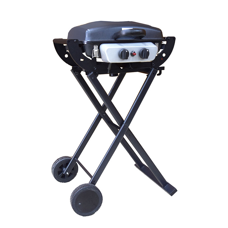 2 bunners outdoor camping draagbare bbq gas grill opvouwbare grill met trolley