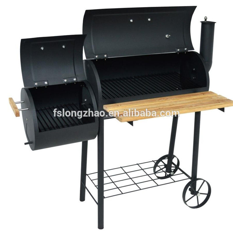 Hoge kwaliteit twee / dubbel / twin vat BBQ met schoorsteenroker en houten tafel
