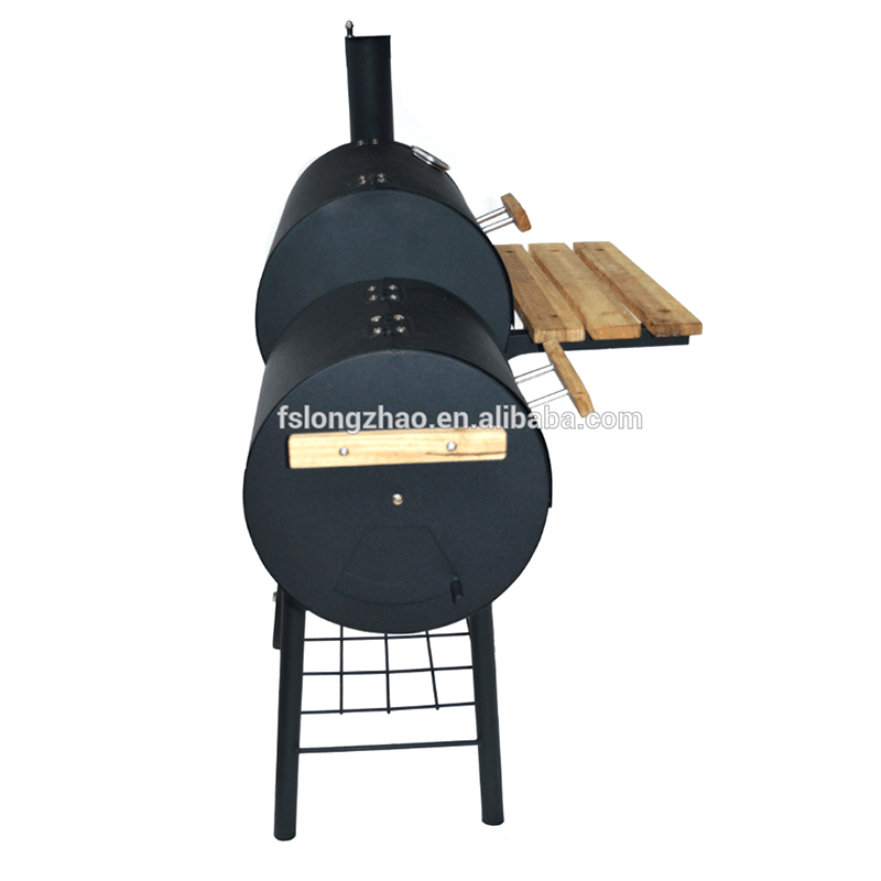 Hoge kwaliteit twee / dubbel / twin vat BBQ met schoorsteenroker en houten tafel
